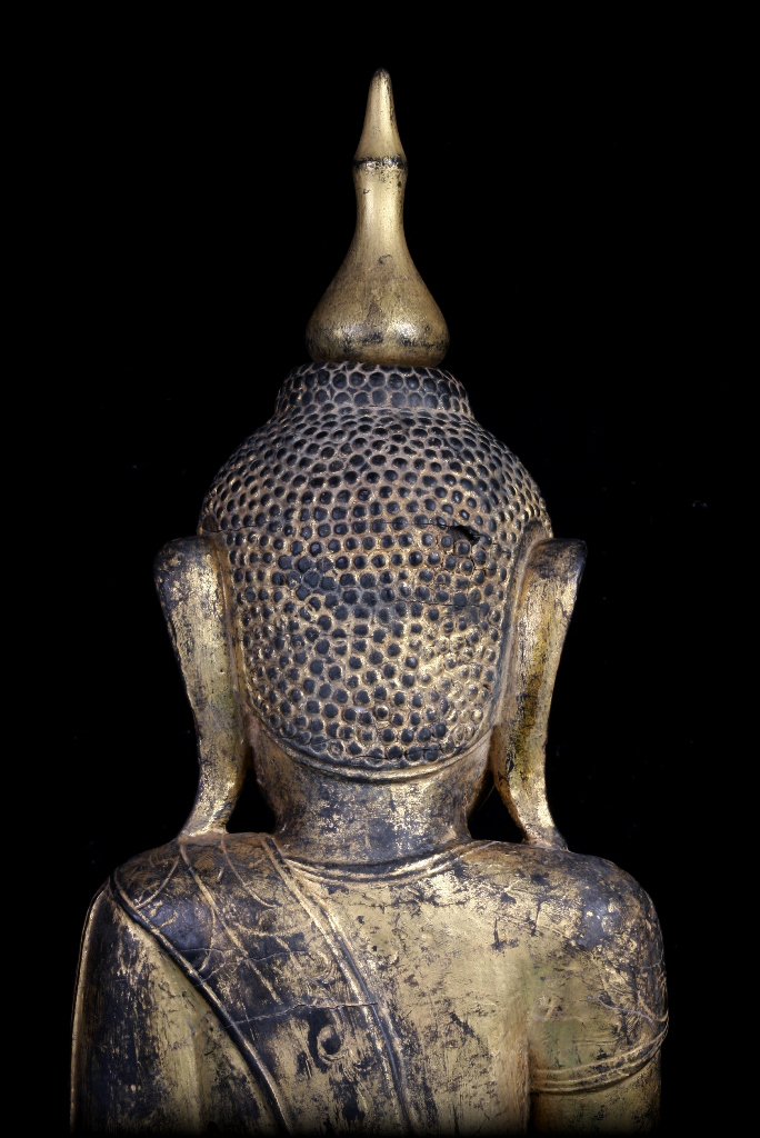 Extremely Rare 18C Wood Burmese Shan Buddha #A046